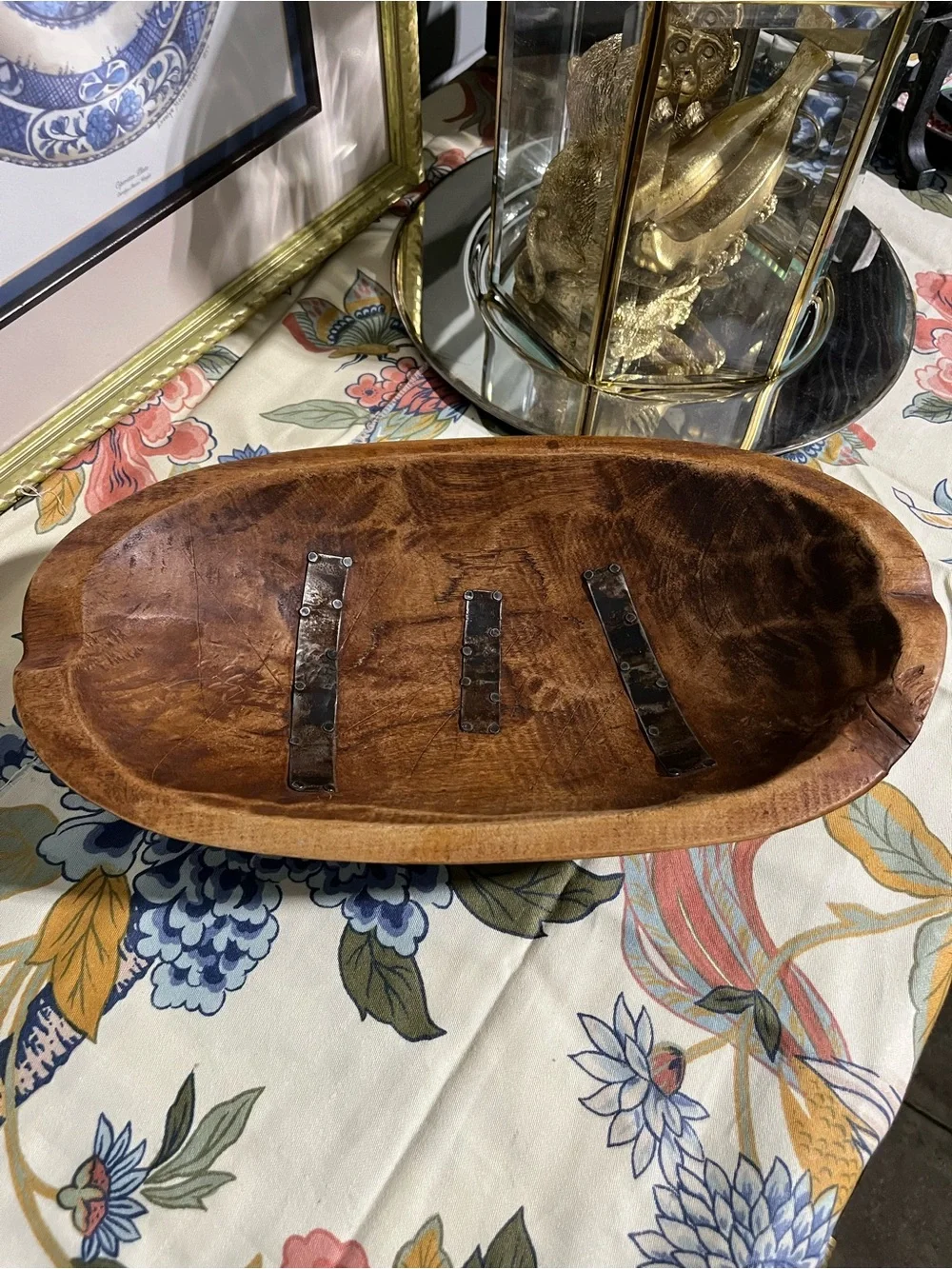 Hard to Find Keith Jones Handcrafted wooden Dough Bowl with metal accents
